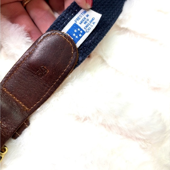 Preston Men’s Boating Oar Navy Blue Belt with Brown Leather And Gold Buckle 34” - Picture 4 of 5